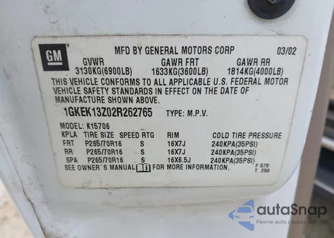 2002 GMC Yukon Slt z USA, uszkodzony, nr VIN 1GKEK13Z02R262765